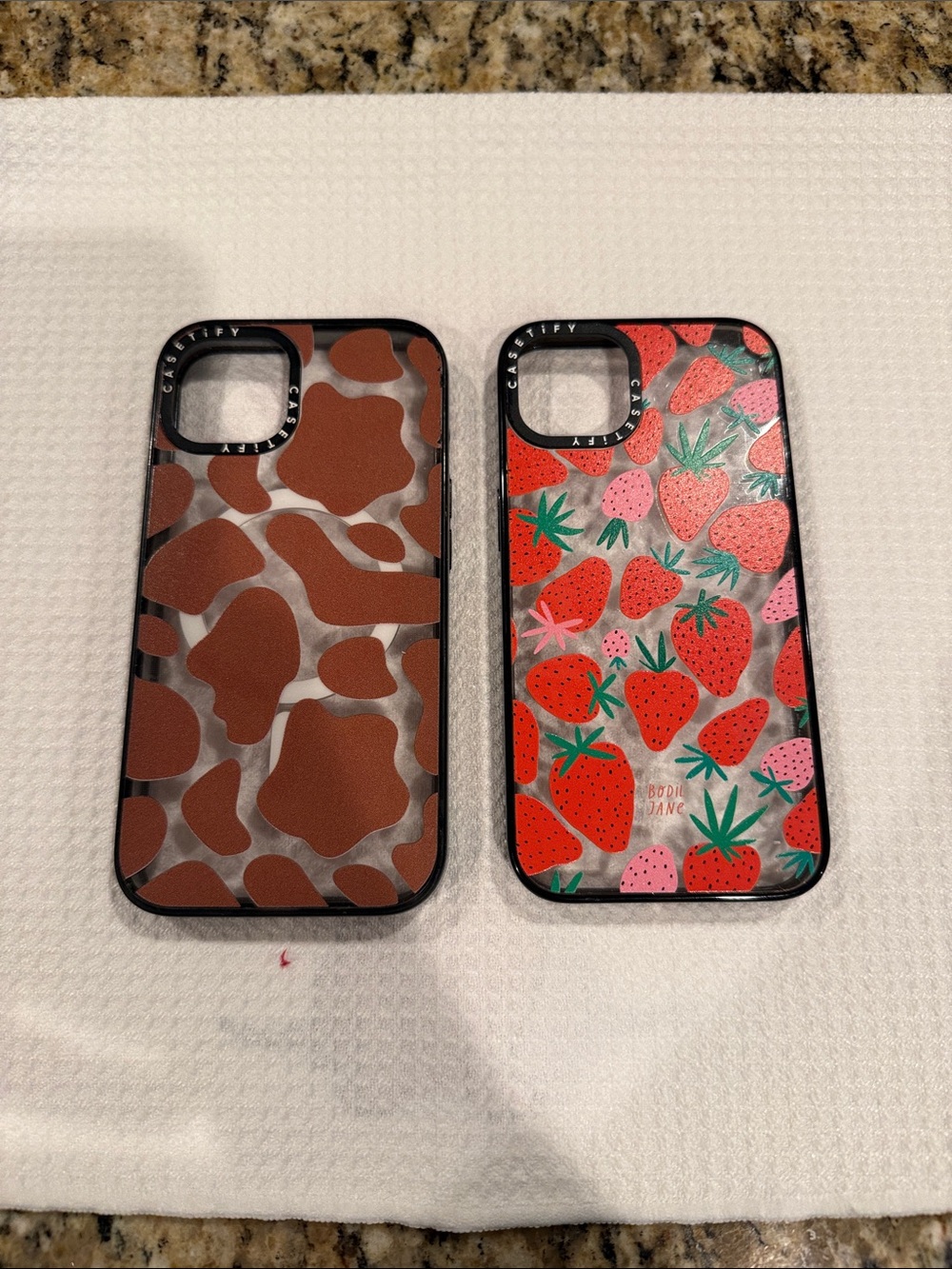 Casetify Brown Cow Print & Red Pink Strawberry iPhone 13 Case Set